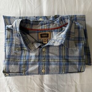 Men's Foundry 2XL Short Sleeve Button Down Plaid Shirt Blue Plaid Cuffed Sleeves